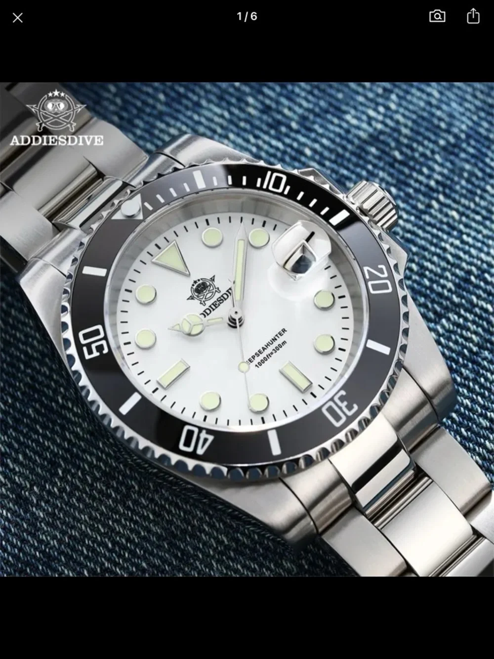 New ADDIESDIVE Stainless Steel Dive Watch - White Dial, Black Bezel